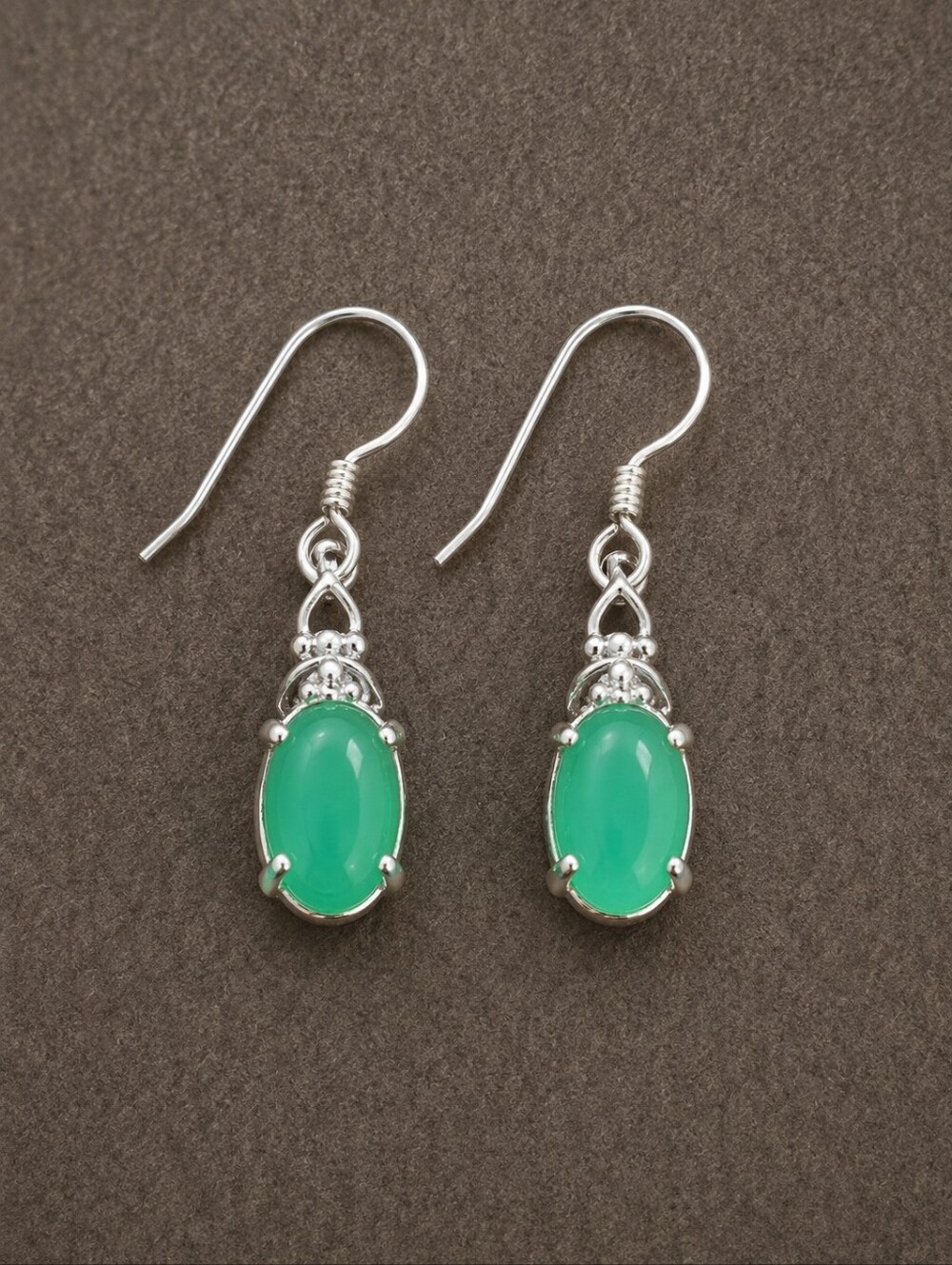 STS Chryoprase Sterling Silver 925 Dangle Hook Earrings
